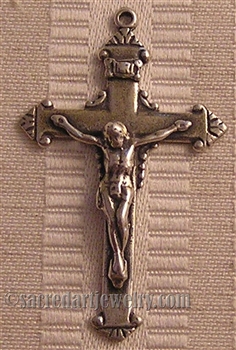Small Crucifix 1 3/4" - Catholic religious medals in authentic antique and vintage styles with amazing detail. Large collection of heirloom pieces made by hand in California, US. Available in true bronze and sterling silver.