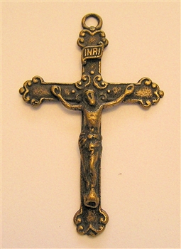 J Van Crucifix 1 5/8" - Catholic religious medals in authentic antique and vintage styles with amazing detail. Large collection of heirloom pieces made by hand in California, US. Available in true bronze and sterling silver.