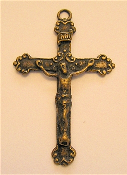 J Van Crucifix 1 5/8" - Catholic religious medals in authentic antique and vintage styles with amazing detail. Large collection of heirloom pieces made by hand in California, US. Available in true bronze and sterling silver.