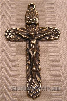 Thistle Crucifix 2 1/8" - Catholic religious medals in authentic antique and vintage styles with amazing detail. Large collection of heirloom pieces made by hand in California, US. Available in true bronze and sterling silver.