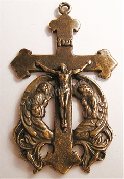 Large Two Angels Crucifix 3" Large and stunning Two Angels Pectoral Crucifix, or necklace pendant 3" - Catholic religious medals in authentic antique and vintage styles with amazing detail. Large collection of heirloom pieces in bronze & sterling silver.