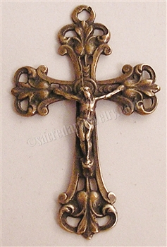 Baroque Crucifix 1 1/2" - Catholic rosary parts in authentic antique and vintage styles with amazing detail. Large collection of Christian crosses, crucifixes, centerpieces, and heirloom medals made by hand in bronze and sterling silver 925.