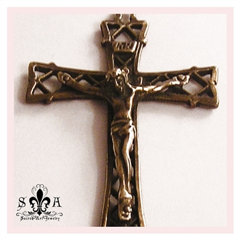Large Lattice Crucifix 2 5/8" - Catholic & Christian rosary parts in authentic antique and vintage styles with amazing detail. Large collection of crucifixes, centerpieces, and heirloom medals made by hand in true bronze and .925 sterling silver.