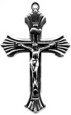 Art Deco Crucifix 2 1/8" - Catholic Christian rosary parts in authentic antique and vintage styles with amazing detail. Large collection of crucifixes, centerpieces, and heirloom medals made by hand in true bronze and .925 sterling silver.