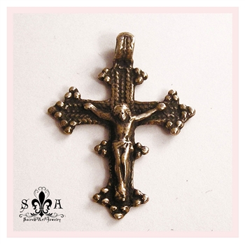 Coptic Crucifix Pendant 1 5/8" - Coptic Catholic rosary parts in authentic antique and vintage styles with amazing detail. Large collection of religious crosses, crucifixes, centerpieces, and heirloom medals made by hand in bronze and .925 sterling.