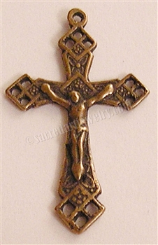 Lourdes Crucifix 1 3/8" - Catholic religious rosary parts in authentic antique and vintage styles with amazing detail. Large collection of crucifixes, centerpieces, and heirloom medals made by hand in true bronze and .925 sterling silver.
