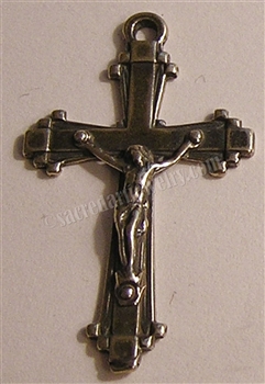 Art Deco Crucifix 1 1/2" - Catholic religious medals in authentic antique and vintage styles with amazing detail. Large collection of heirloom pieces made by hand in California, US. Available in true bronze and sterling silver.