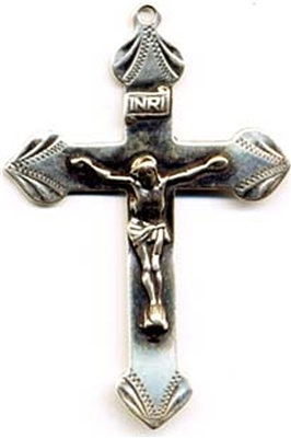 Simple Crucifix 1 7/8" - Catholic Christian rosary parts in authentic antique and vintage styles with amazing detail. Large collection of crucifixes, centerpieces, and heirloom medals made by hand in true bronze and .925 sterling silver.