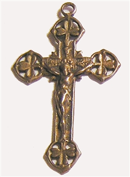 Shamrock Crucifix 1 7/8" - Catholic religious medals in authentic antique and vintage styles with amazing detail. Large collection of heirloom pieces made by hand in California, US. Available in true bronze and sterling silver.