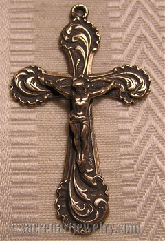 Women's Crucifix 2" - Catholic religious rosary parts in authentic antique and vintage styles with amazing detail. Large collection of crucifixes, centerpieces, and heirloom medals made by hand in true bronze and .925 sterling silver.