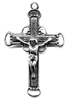 Small Link Connector Crucifix 1 1/2"  - Catholic religious rosary parts in authentic antique and vintage styles with amazing detail. Large collection of crucifixes, centerpieces, and heirloom medals made by hand in true bronze and .925 sterling silver.