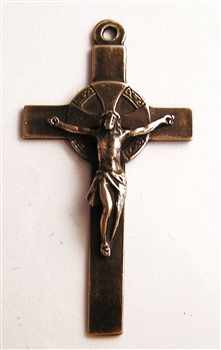 Large Spanish Crucifix 2 3/4"  - Catholic religious rosary parts in authentic antique and vintage styles with amazing detail. Large collection of crucifixes, centerpieces, and heirloom medals made by hand in true bronze and sterling silver.