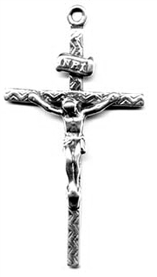 Elegant Crucifix 2 1/8" - Catholic religious medals in authentic antique and vintage styles with amazing detail. Large collection of heirloom pieces made by hand in California, US. Available in true bronze and sterling silver.