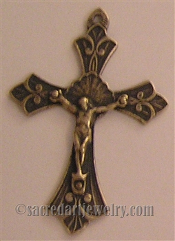 Small Crucifix 1 1/2" - Catholic religious rosary parts in authentic antique and vintage styles with amazing detail. Large collection of crucifixes, centerpieces, and heirloom medals made by hand  in true bronze and .925 sterling silver.