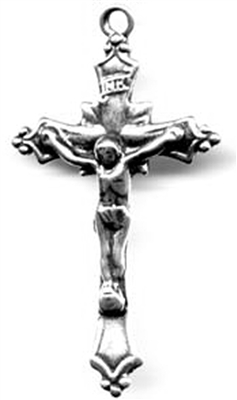 Child Crucifix 1 3/4" - Catholic religious medals in authentic antique and vintage styles with amazing detail. Large collection of heirloom pieces made by hand in California, US. Available in true bronze and sterling silver.