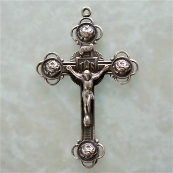 White Enamel Rhinestone Deluxe Rosary Crucifix or Pendant Large