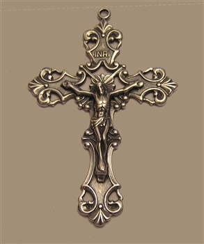 Ornate Scroll Crucifix 2 1/4" - Catholic religious medals in authentic antique and vintage styles with amazing detail. Large collection of heirloom pieces made by hand in California, US. Available in true bronze and sterling silver.