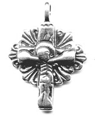 Byzantine Crucifix Pendant 1 3/8" - Catholic religious medals in authentic antique and vintage styles with amazing detail. Large collection of heirloom pieces made by hand in California, US. Available in true bronze and sterling silver.