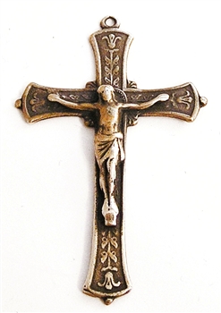 Elegant Crucifix 2" - Catholic religious medals in authentic antique and vintage styles with amazing detail. Large collection of heirloom pieces made by hand in California, US. Available in true bronze and sterling silver.