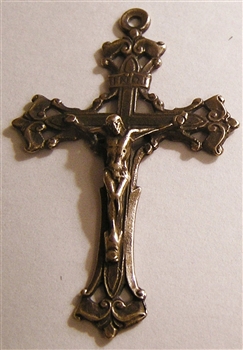 Old Roma Crucifix 1 3/4" - Catholic religious rosary parts in authentic antique and vintage styles with amazing detail. Large collection of crucifixes, centerpieces, and heirloom medals made by hand in true bronze and .925 sterling silver.