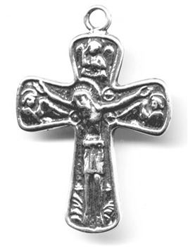 Russian Orthodox Saints Crucifix 1 1/2"- Catholic religious rosary parts in authentic antique and vintage styles with amazing detail. Large collection of crucifixes, centerpieces, and heirloom medals made by hand in true bronze and .925 sterling silver.
