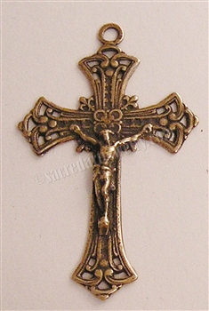 Victorian Crucifix 1 3/4" - Catholic religious rosary parts in authentic antique and vintage styles with amazing detail. Large collection of crucifixes, centerpieces, and heirloom medals made by hand in true bronze and .925 sterling silver.