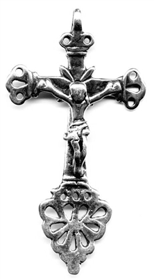 Mexican Crucifix 2 3/4" - Catholic religious rosary parts in authentic antique and vintage styles with amazing detail. Large collection of crucifixes, centerpieces, and heirloom medals made by hand in true bronze and .925 sterling silver.