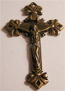 Ribbon Bows Crucifix 2" - Catholic religious medals and cross necklaces and in authentic antique and vintage styles with amazing detail. Big collection of crosses, medals and a variety of chains in sterling silver and bronze.