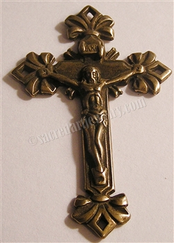 Ribbon Bows Crucifix 2" - Catholic religious medals and cross necklaces and in authentic antique and vintage styles with amazing detail. Big collection of crosses, medals and a variety of chains in sterling silver and bronze.