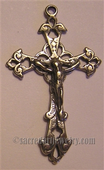 Delicate Openwork Crucifix 1 3/8" - Catholic religious rosary parts in authentic antique and vintage styles with amazing detail. Large collection of crucifixes, centerpieces, and heirloom medals made by hand in true bronze and .925 sterling silver.