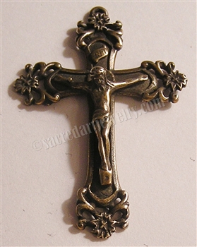Stars Crucifix 2 1/8"- Catholic religious rosary parts in authentic antique and vintage styles with amazing detail. Large collection of crucifixes, centerpieces, and heirloom medals made by hand in true bronze and .925 sterling silver.