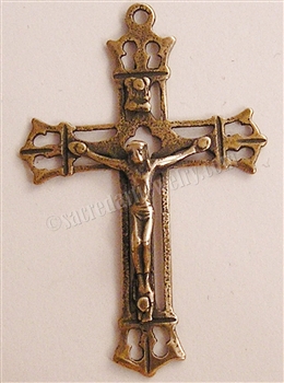Delicate Openwork Crucifix 2" - Catholic religious rosary parts in authentic antique and vintage styles with amazing detail. Large collection of crucifixes, centerpieces, and heirloom medals made by hand in true bronze and .925 sterling silver.