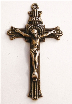 Art Deco Crucifix 2" - Catholic religious rosary parts in authentic antique and vintage styles with amazing detail. Large collection of crucifixes, centerpieces, and heirloom medals made by hand in true bronze and .925 sterling silver.