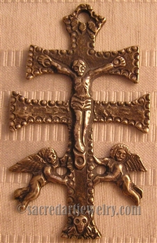 Caravaca Crucifix 3" - Catholic religious rosary parts in authentic antique and vintage styles with amazing detail. Large collection of crucifixes, centerpieces, and heirloom medals made by hand in true bronze and .925 sterling silver.
