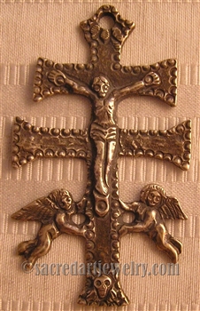 Caravaca Crucifix 3" - Catholic religious rosary parts in authentic antique and vintage styles with amazing detail. Large collection of crucifixes, centerpieces, and heirloom medals made by hand in true bronze and .925 sterling silver.