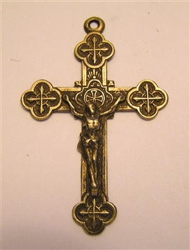 Notre Dame Crucifix 2 1/4" - Catholic rosary parts in authentic antique and vintage styles with amazing detail. Large collection of heirloom pieces made by hand in California, US. Available in true bronze and sterling silver.