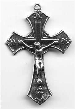 Tulips Crucifix 1 3/4" - Catholic religious rosary parts in authentic antique and vintage styles with amazing detail. Large collection of crucifixes, centerpieces, and heirloom medals made by hand in true bronze and .925 sterling silver.
