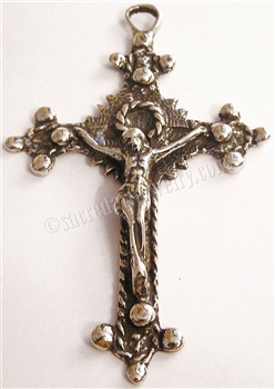 Pectoral Crucifix 3 1/8" - Catholic religious rosary parts in authentic antique and vintage styles with amazing detail. Large collection of crucifixes, centerpieces, and heirloom medals made by hand in true bronze and .925 sterling silver.