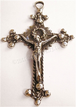 Pectoral Crucifix 3 1/8" - Catholic religious rosary parts in authentic antique and vintage styles with amazing detail. Large collection of crucifixes, centerpieces, and heirloom medals made by hand in true bronze and .925 sterling silver.