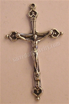 Hearts Crucifix 1 3/4" - Catholic religious rosary parts in authentic antique and vintage styles with amazing detail. Large collection of crucifixes, centerpieces, and heirloom medals made by hand in true bronze and .925 sterling silver.