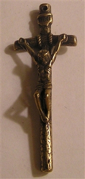 Papal Crucifix 2 1/2" - Catholic religious rosary parts in authentic antique and vintage styles with amazing detail. Large collection of crucifixes, centerpieces, and heirloom medals made by hand in California, US. Available in true bronze and .925 sterli