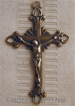 Link Crucifix 1 5/8" - Catholic religious rosary parts in authentic antique and vintage styles with amazing detail. Large collection of crucifixes, centerpieces, and heirloom medals made by hand  in true bronze and .925 sterling silver.