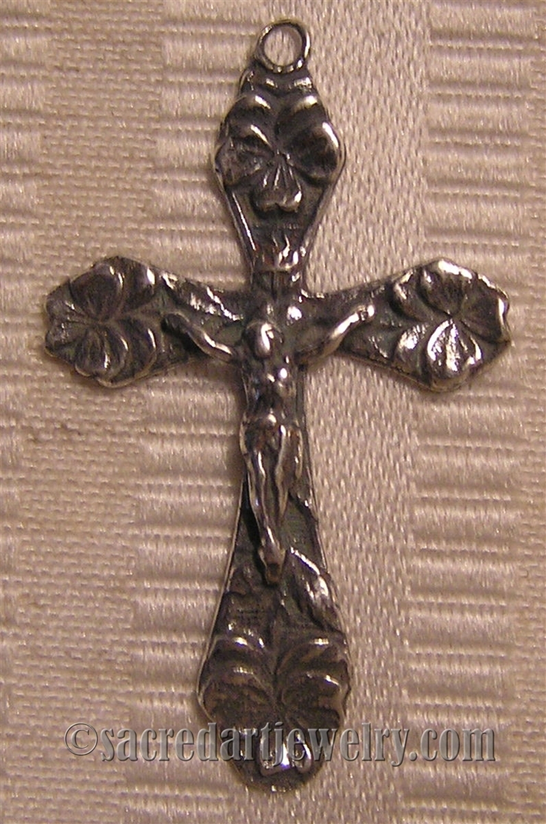 Holy Spirit Crucifix w matching centerpiece~Italy~for rosary making~Silvr  Finish