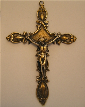 Big Crucifix Victorian 2 7/8" - Catholic religious rosary parts in authentic antique and vintage styles with amazing detail. Large collection of crucifixes, centerpieces, and heirloom medals made by hand in true bronze and .925 sterling silver.