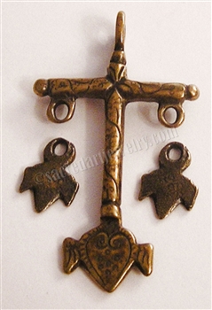 Cross with Heart 2" - Catholic religious rosary parts in authentic antique and vintage styles with amazing detail. Large collection of crucifixes, centerpieces, and heirloom medals made by hand in true bronze and .925 sterling silver.