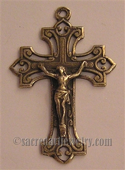 Canada Crucifix 1 7/8" - Catholic religious rosary parts in authentic antique and vintage styles with amazing detail. Large collection of crucifixes, centerpieces, and heirloom medals made by hand in true bronze and .925 sterling silver.