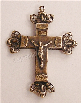 Ornate Crucifix 1 3/4" - Catholic religious rosary parts in authentic antique and vintage styles with amazing detail. Large collection of crucifixes, centerpieces, and heirloom medals made by hand in true bronze and .925 sterling silver.