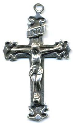 Small Crucifix 1 1/2" - Catholic religious rosary parts in authentic antique and vintage styles with amazing detail. Large collection of crucifixes, centerpieces, and heirloom medals made by hand in true bronze and .925 sterling silver.