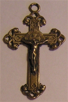 Trinity Form Crucifix 1 3/4" - Catholic religious rosary parts in authentic antique and vintage styles with amazing detail. Large collection of crucifixes, centerpieces, and heirloom medals made by hand in true bronze and .925 sterling silver.