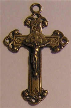 Trinity Form Crucifix 1 3/4" - Catholic religious rosary parts in authentic antique and vintage styles with amazing detail. Large collection of crucifixes, centerpieces, and heirloom medals made by hand in true bronze and .925 sterling silver.